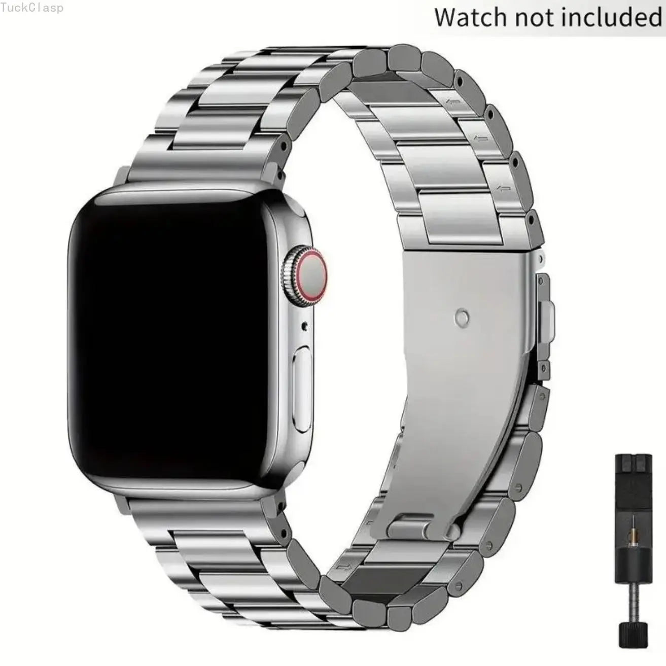 Stainless Steel Apple Watch Band – Three-Bead Link Metal Strap with Folding Clasp