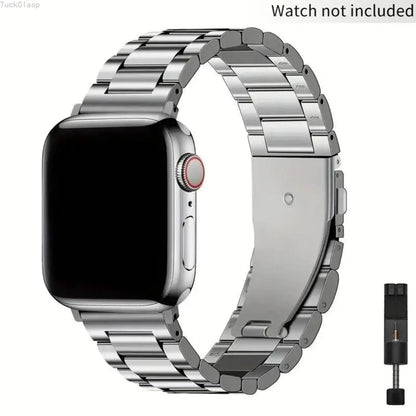 Stainless Steel Apple Watch Band – Three-Bead Link Metal Strap with Folding Clasp