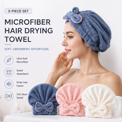 Microfiber Hair Drying Cap 3-Pack | Soft Quick Dry Hair Towel Wrap