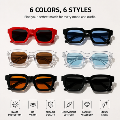 6-Pack Vintage Rectangle Sunglasses | UV400 Fashion Eyewear Set