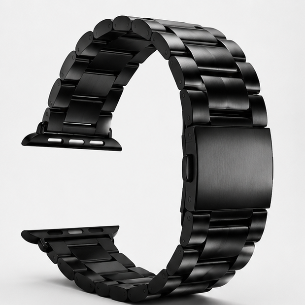Stainless Steel Apple Watch Band – Three-Bead Link Metal Strap with Folding Clasp