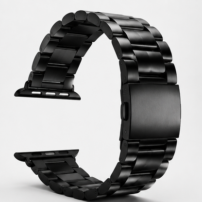 Stainless Steel Apple Watch Band – Three-Bead Link Metal Strap with Folding Clasp