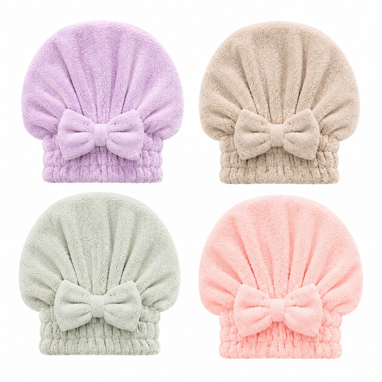 Bow Hair Drying Cap 2-Pack | Soft Absorbent Hair Towel Wrap