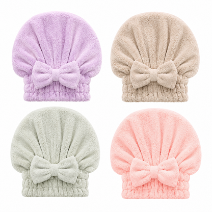 Bow Hair Drying Cap 2-Pack | Soft Absorbent Hair Towel Wrap