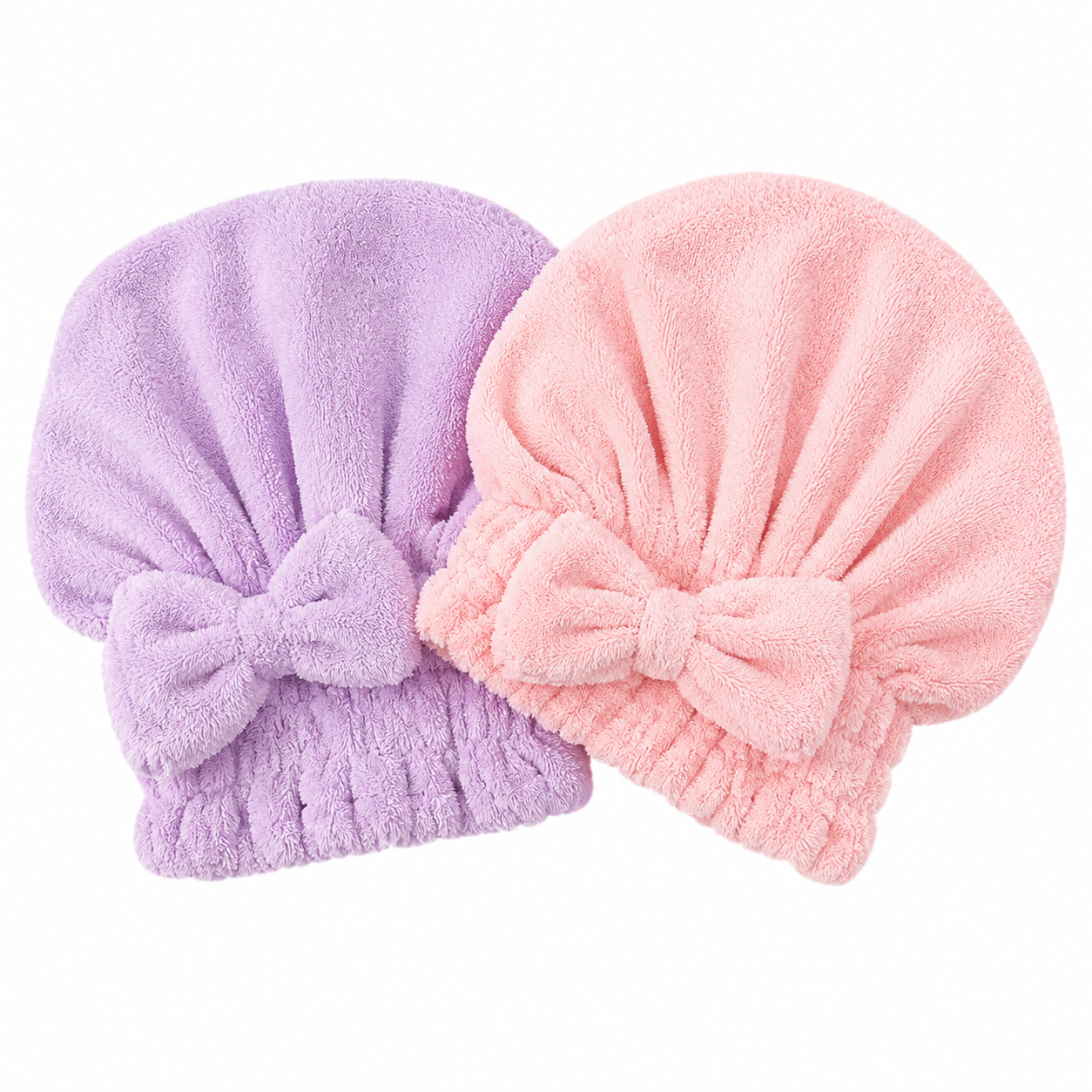 Bow Hair Drying Cap 2-Pack | Soft Absorbent Hair Towel Wrap