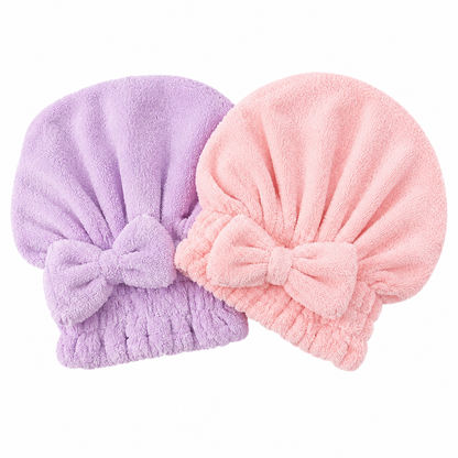 Bow Hair Drying Cap 2-Pack | Soft Absorbent Hair Towel Wrap