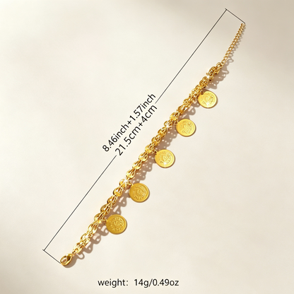 24K Gold Plated Phoenix Coin Bracelet | Vintage Boho Charm Bracelet for Women
